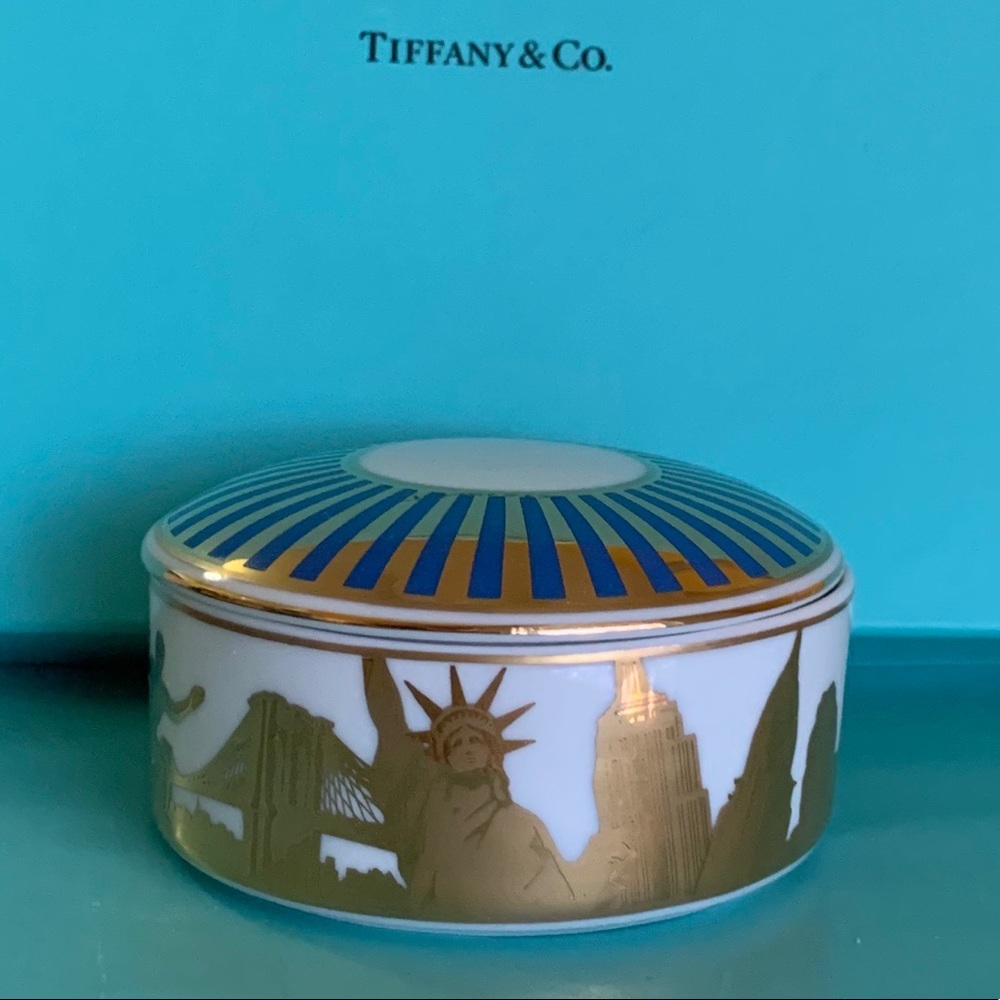 SOLD Tiffany & Co. NYC Bone China Box W/ Famous NYC Landmarks & Gold Accents